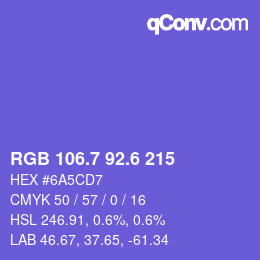 カラーコード: RGB 106.7 92.6 215 | qconv.com