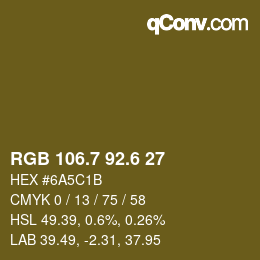 カラーコード: RGB 106.7 92.6 27 | qconv.com