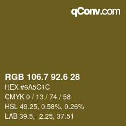 カラーコード: RGB 106.7 92.6 28 | qconv.com