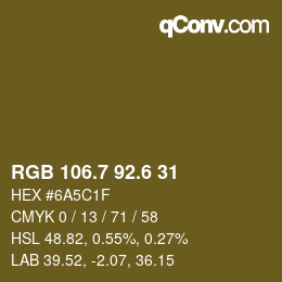 カラーコード: RGB 106.7 92.6 31 | qconv.com