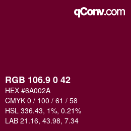 カラーコード: RGB 106.9 0 42 | qconv.com