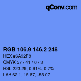 カラーコード: RGB 106.9 146.2 248 | qconv.com