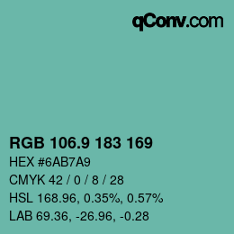カラーコード: RGB 106.9 183 169 | qconv.com