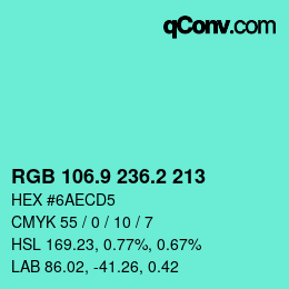 カラーコード: RGB 106.9 236.2 213 | qconv.com