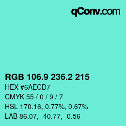 カラーコード: RGB 106.9 236.2 215 | qconv.com