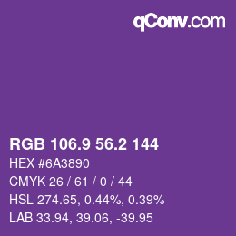 カラーコード: RGB 106.9 56.2 144 | qconv.com