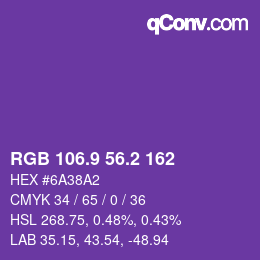 カラーコード: RGB 106.9 56.2 162 | qconv.com