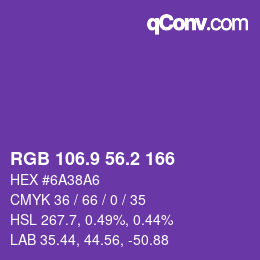 カラーコード: RGB 106.9 56.2 166 | qconv.com