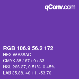 カラーコード: RGB 106.9 56.2 172 | qconv.com