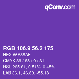 カラーコード: RGB 106.9 56.2 175 | qconv.com