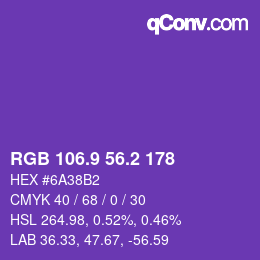 カラーコード: RGB 106.9 56.2 178 | qconv.com