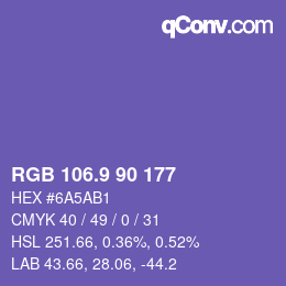 カラーコード: RGB 106.9 90 177 | qconv.com