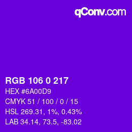 颜色代码: RGB 106 0 217 | qconv.com