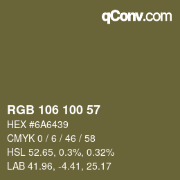 Color code: RGB 106 100 57 | qconv.com
