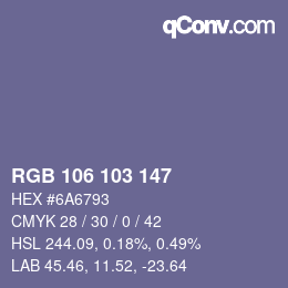 Color code: RGB 106 103 147 | qconv.com