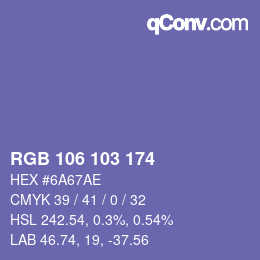 Color code: RGB 106 103 174 | qconv.com