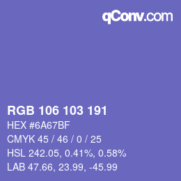 Color code: RGB 106 103 191 | qconv.com