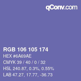 Color code: RGB 106 105 174 | qconv.com