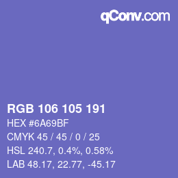 颜色代码: RGB 106 105 191 | qconv.com