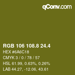 カラーコード: RGB 106 108.8 24.4 | qconv.com