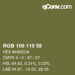Color code: RGB 106 110 58 | qconv.com