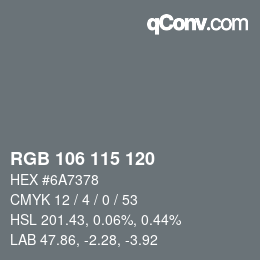 Código de color: RGB 106 115 120 | qconv.com