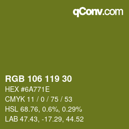 Color code: RGB 106 119 30 | qconv.com