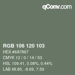 Farbcode: RGB 106 120 103 | qconv.com