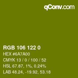 颜色代码: RGB 106 122 0 | qconv.com