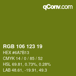 Color code: RGB 106 123 19 | qconv.com