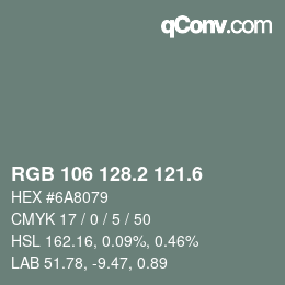 カラーコード: RGB 106 128.2 121.6 | qconv.com