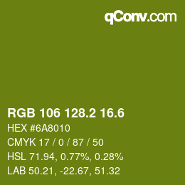 カラーコード: RGB 106 128.2 16.6 | qconv.com