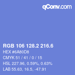 カラーコード: RGB 106 128.2 216.6 | qconv.com