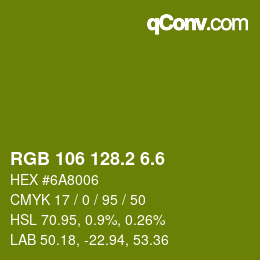 カラーコード: RGB 106 128.2 6.6 | qconv.com