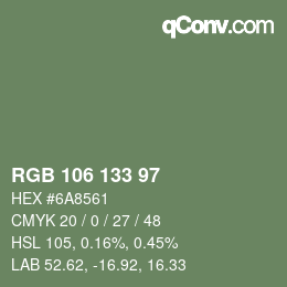 颜色代码: RGB 106 133 97 | qconv.com