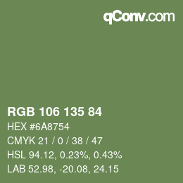 颜色代码: RGB 106 135 84 | qconv.com