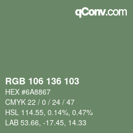 Color code: RGB 106 136 103 | qconv.com