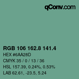 カラーコード: RGB 106 162.8 141.4 | qconv.com