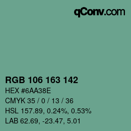 Color code: RGB 106 163 142 | qconv.com