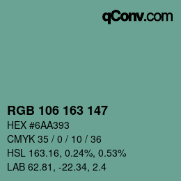 Code couleur: RGB 106 163 147 | qconv.com