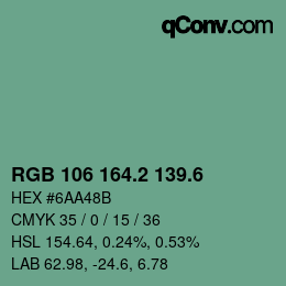 カラーコード: RGB 106 164.2 139.6 | qconv.com
