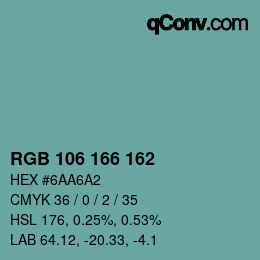 Color code: RGB 106 166 162 | qconv.com