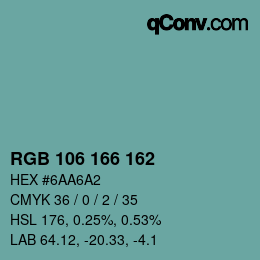 Color code: RGB 106 166 162 | qconv.com