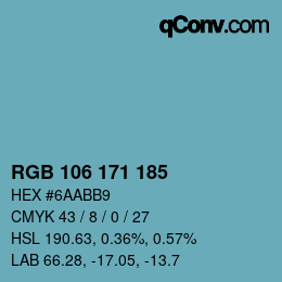 颜色代码: RGB 106 171 185 | qconv.com