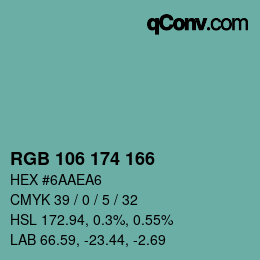 Color code: RGB 106 174 166 | qconv.com