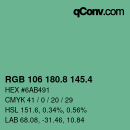 カラーコード: RGB 106 180.8 145.4 | qconv.com
