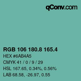 カラーコード: RGB 106 180.8 165.4 | qconv.com