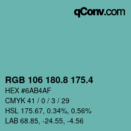 カラーコード: RGB 106 180.8 175.4 | qconv.com