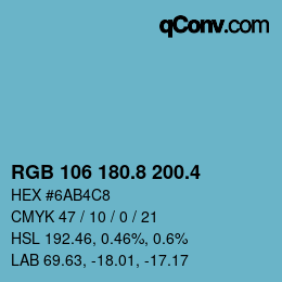 カラーコード: RGB 106 180.8 200.4 | qconv.com