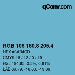 カラーコード: RGB 106 180.8 205.4 | qconv.com